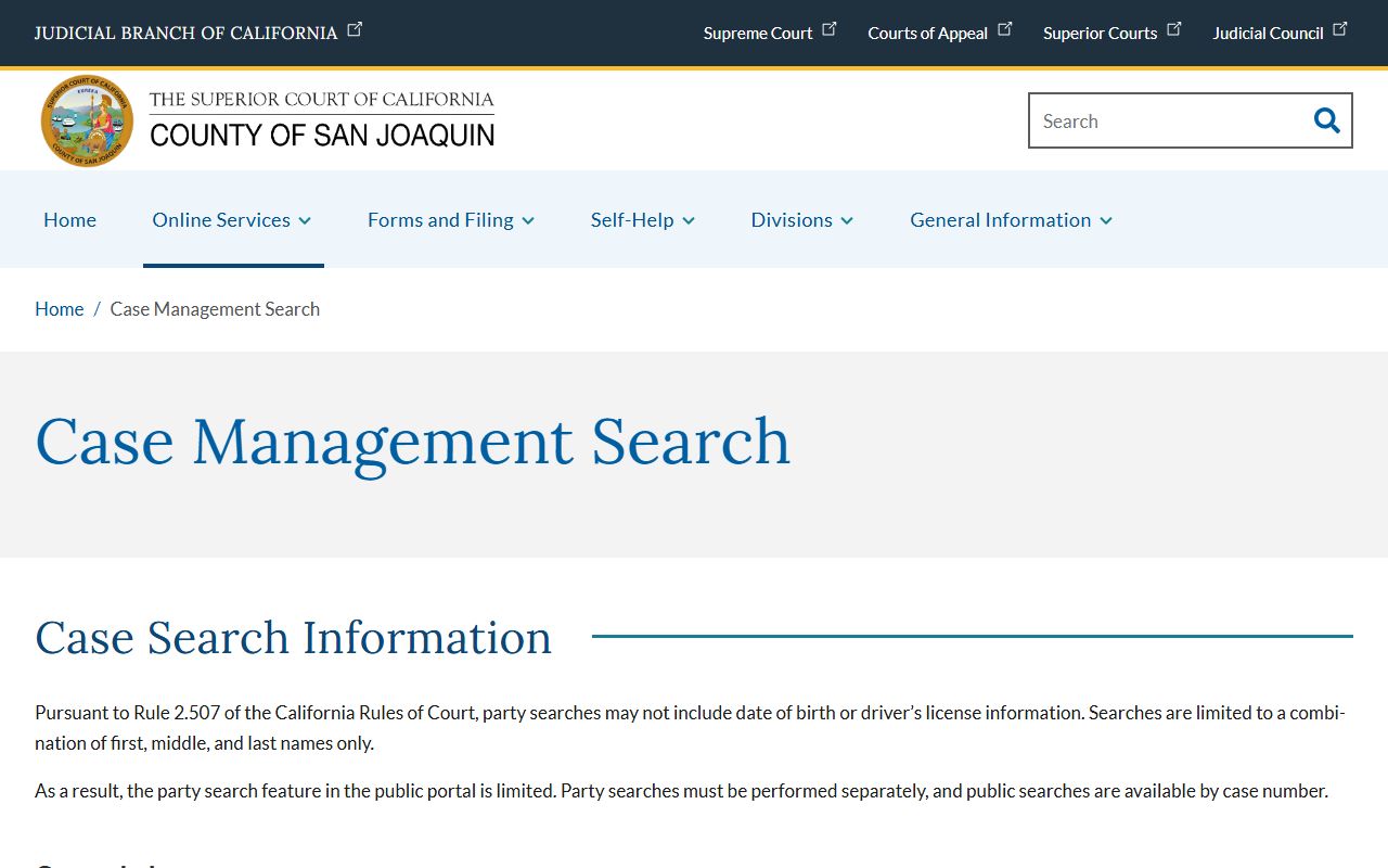 San Joaquin County court records after arrest case search instructions