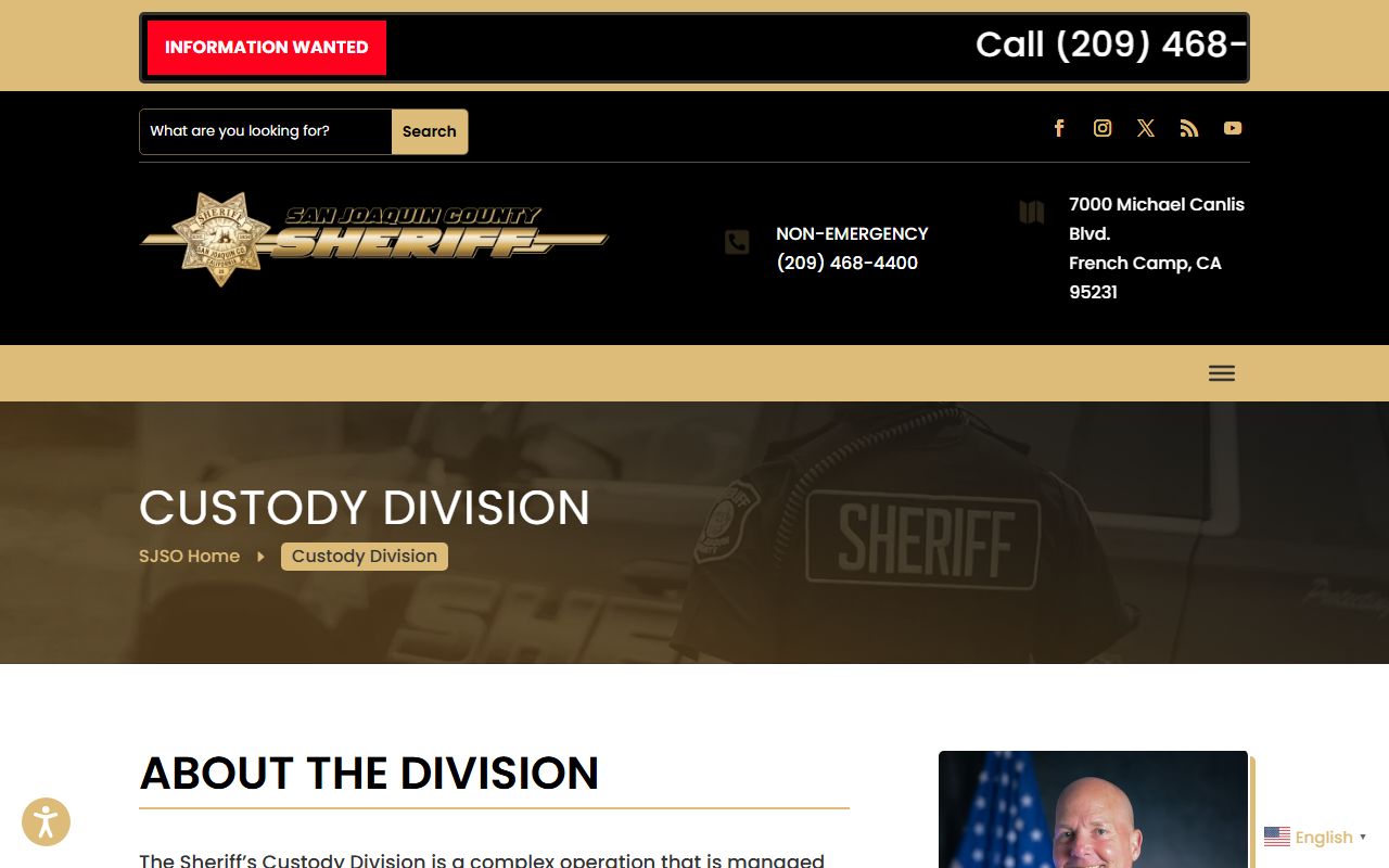 San Joaquin County inmate population custody division page