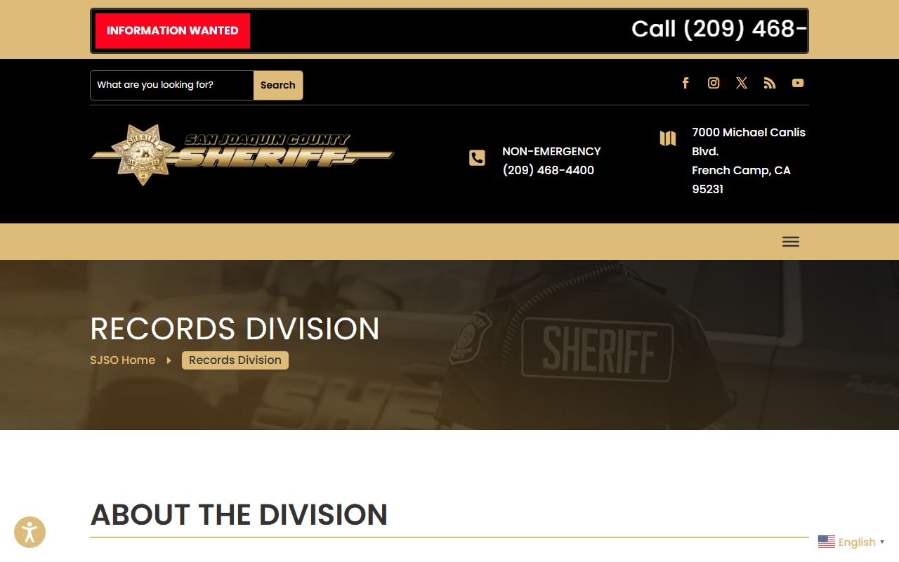 San Joaquin County booking photo Records Division request information