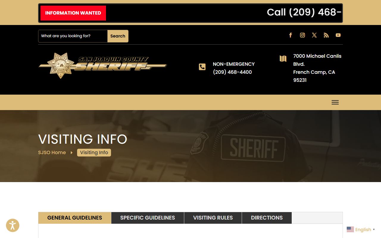 San Joaquin County Jail visiting rules and inmate visitation schedule